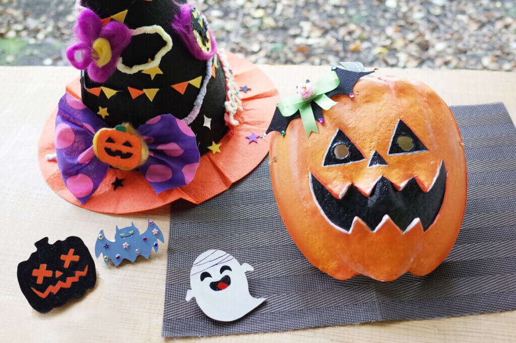 手作りを楽しむ秋のハロウィンスペシャル♪「ハロウィン仮面」「とんがり帽子」「木のバッジ」